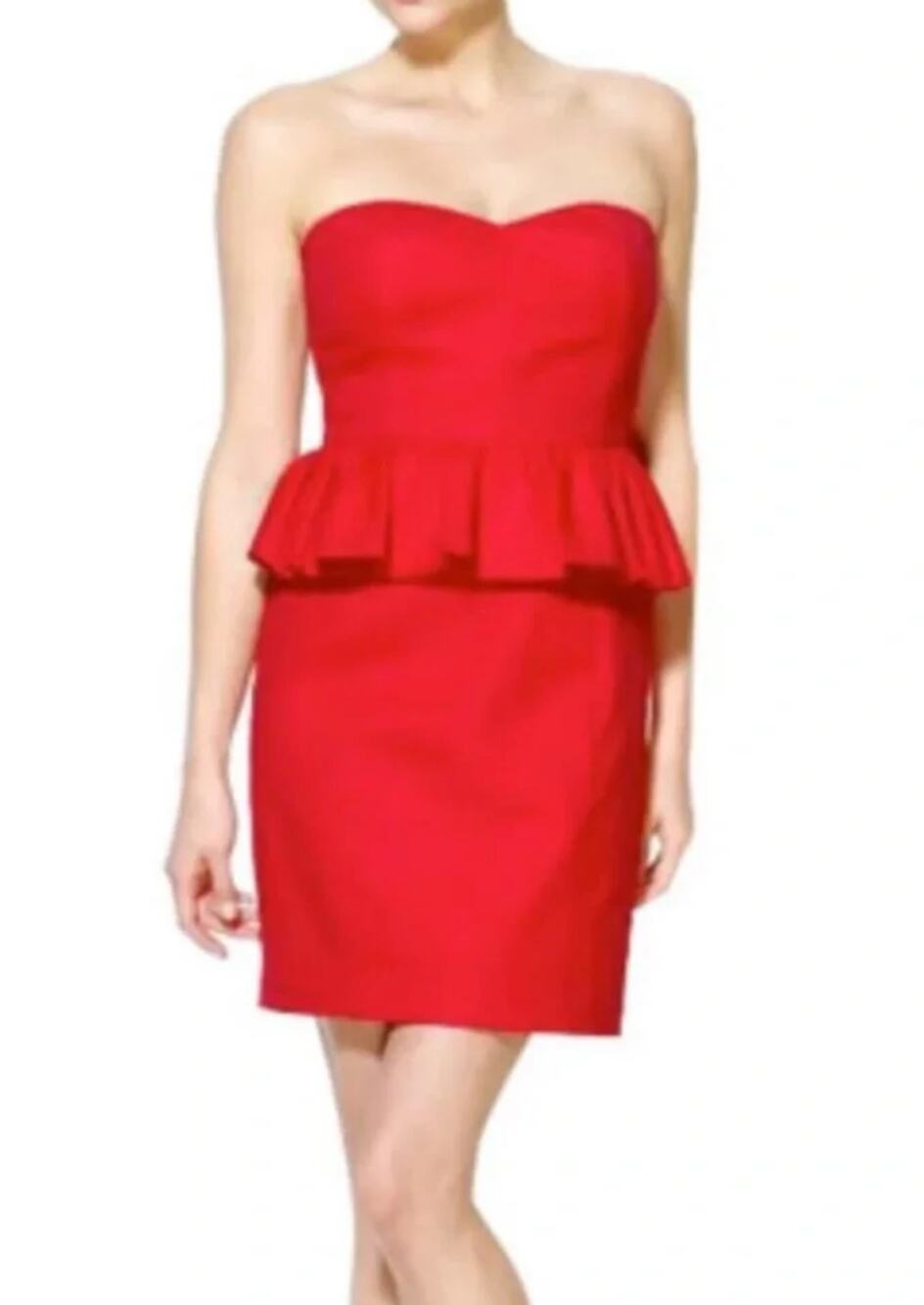 Anyn K Women's Red Strapless 100% Cotton Peplum Mini Dress S Excellent Condition